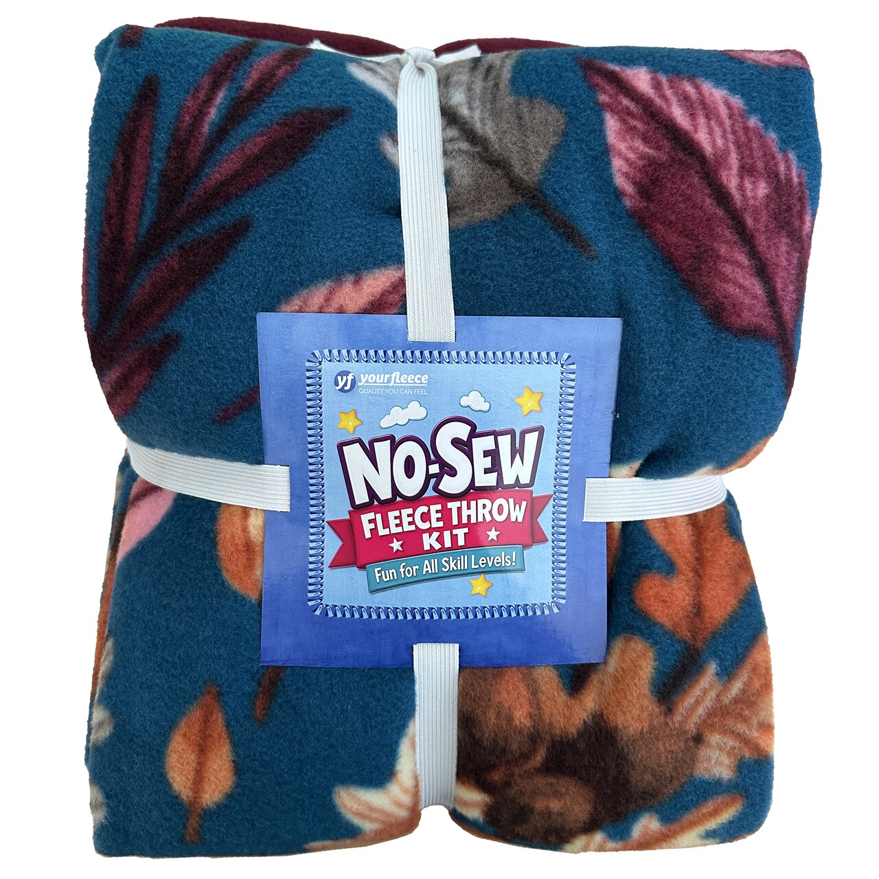 Colors of Fall Blue Anti-Pill Premium No Sew Throw Fleece Fabric Kit (Wine Backing)